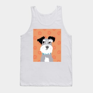 Salt and Pepper Miniature Schnauzer on Bright Orange Daisy Background Tank Top